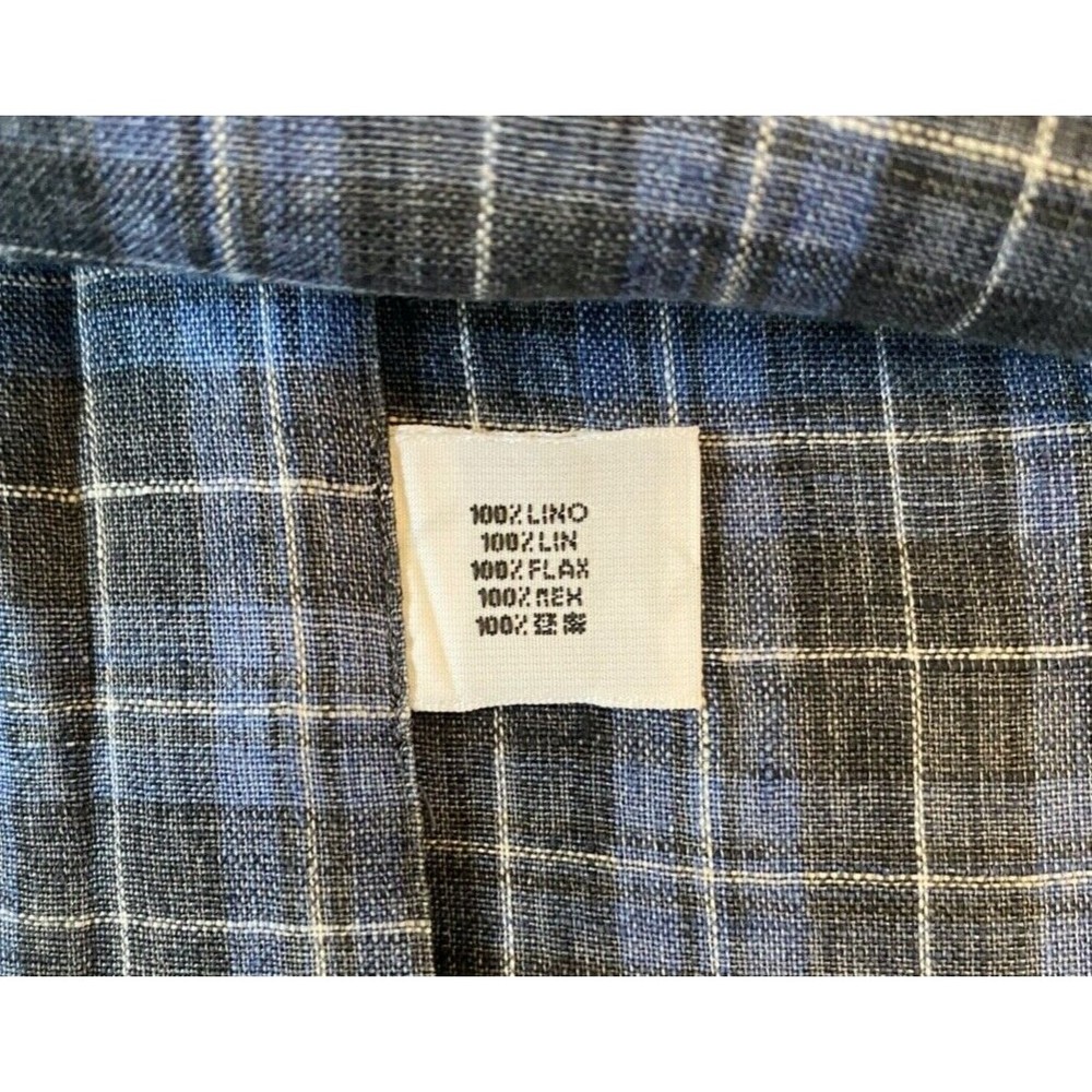 CASTANGIA 1850 Mens 17.5/44 XL Linen Long Sleeve Plaid Button Up Shirt Italian - Picture 10 of 10